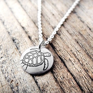 Tiny Sea Turtle necklace in silver, gift for ocean lover