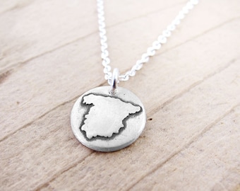 Tiny Spain necklace, silver map jewelry Espana