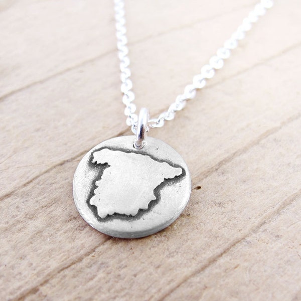 Tiny Spain necklace, silver map jewelry Espana