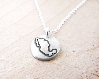 Tiny Mexico necklace, silver map jewelry Mexico pendant