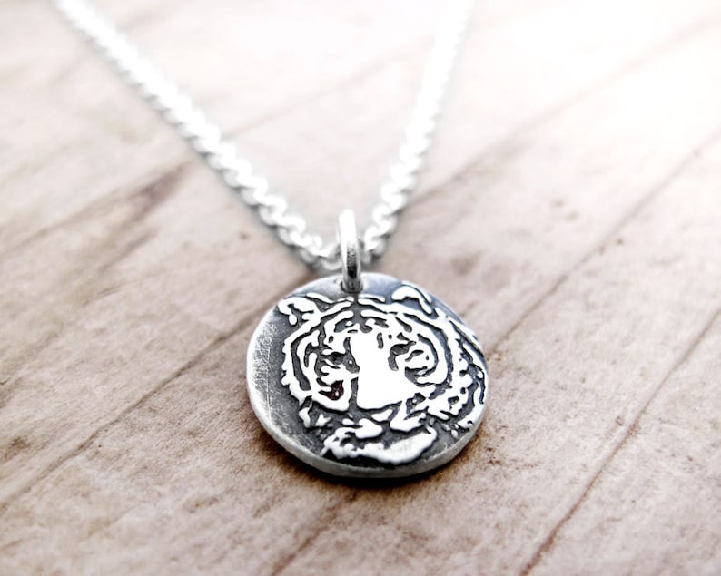 Tiny Tiger necklace in silver, gift for animal lover image 1