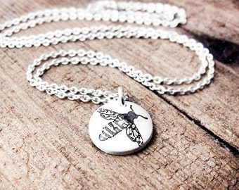 Tiny Honey Bee necklace in silver, gift for nature lover