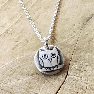 Tiny silver owl necklace -  cute owl gift for her
