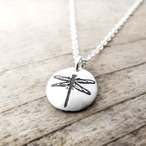 Tiny dragonfly necklace in silver, gift for mom