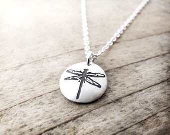 Tiny dragonfly necklace in silver, gift for mom