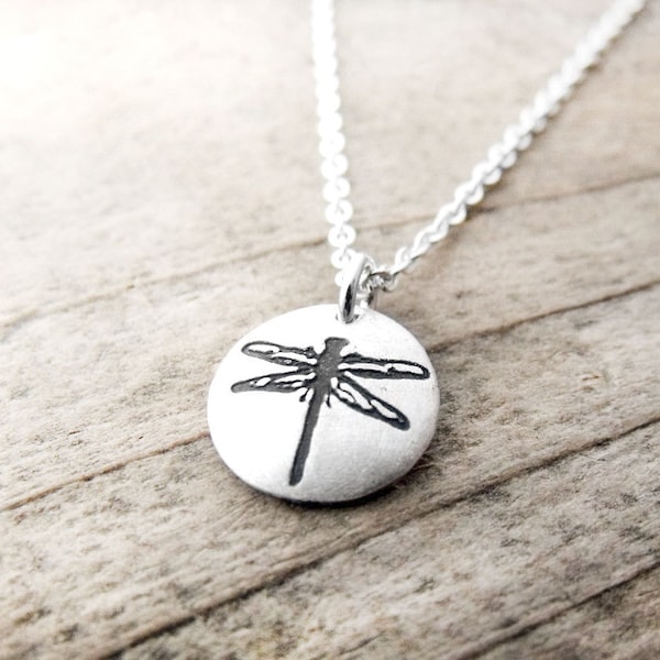 Tiny dragonfly necklace in silver, gift for mom
