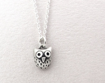 Very tiny owl necklace in sterling silver, cute owl jewelry, gift for daughter or mom