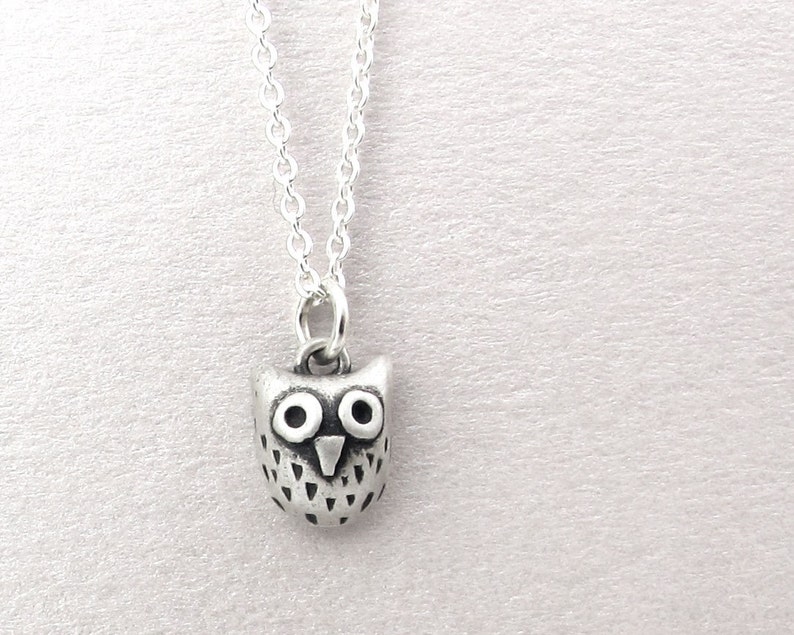 Very tiny owl necklace in sterling silver, cute owl jewelry, gift for daughter or mom image 1