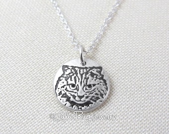 Tiny cat necklace in silver, fluffy cat memorial jewelry