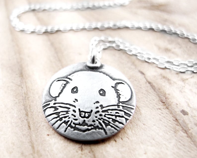 Dumbo rat necklace in silver, pet rat jewelry image 1
