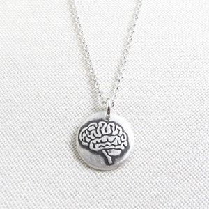 Tiny brain necklace in silver, realistic human brain jewelry image 2