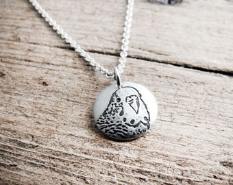 Tiny parakeet necklace, silver budgie memorial jewelry