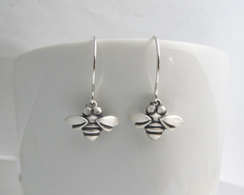 Very tiny bee earrings in sterling silver image 3