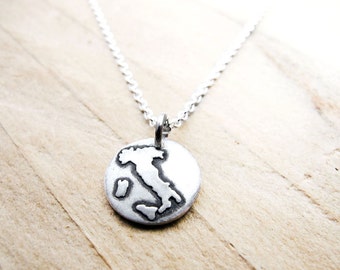 Tiny map of Italy necklace, silver Italia pendant