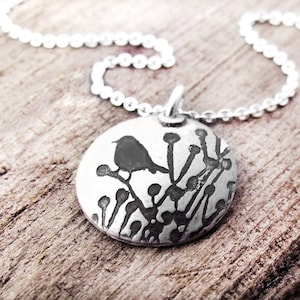 Little bird necklace in silver, gift for mom or bird watcher