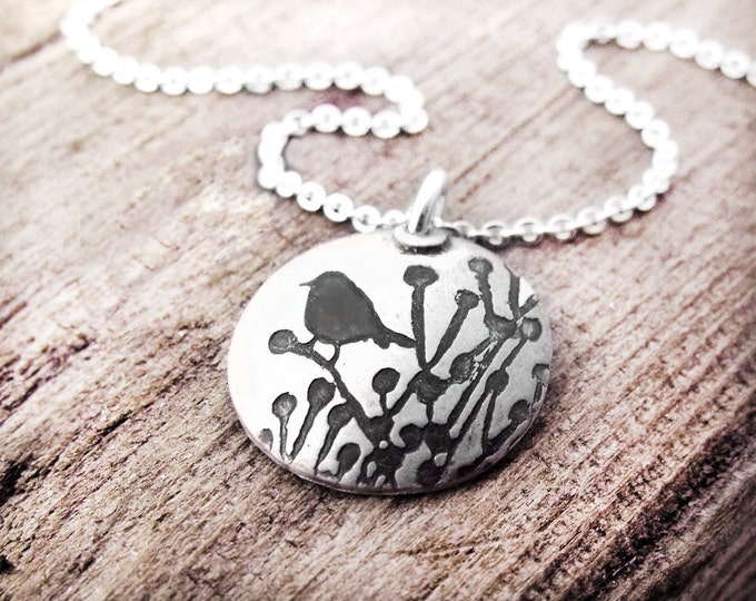Little bird necklace in silver, gift for mom or bird watcher