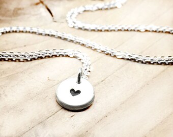 Teeny tiny silver heart necklace, dainty heart on delicate chain, gift for mom, daughter or wife