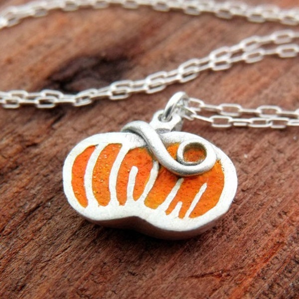 Tiny pumpkin necklace in silver and concrete