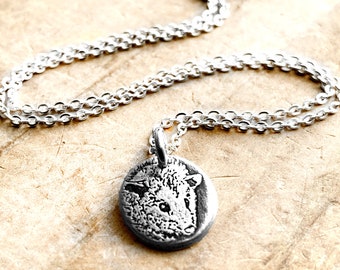 Tiny silver Opossum necklace, possum jewelry