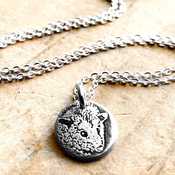 Tiny silver Opossum necklace, possum jewelry