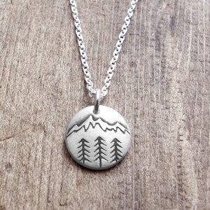 Tiny Mountain Necklace in Silver Trees and Mountain - Etsy