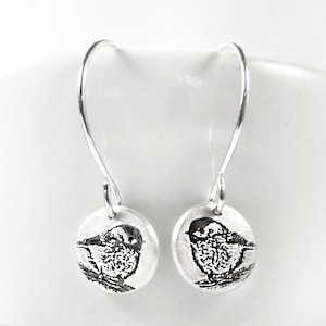 Tiny Chickadee earrings in silver, gift for mom
