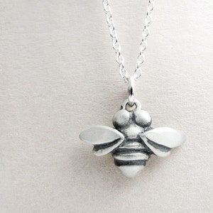 Very tiny bee necklace in silver, honey bee jewelry