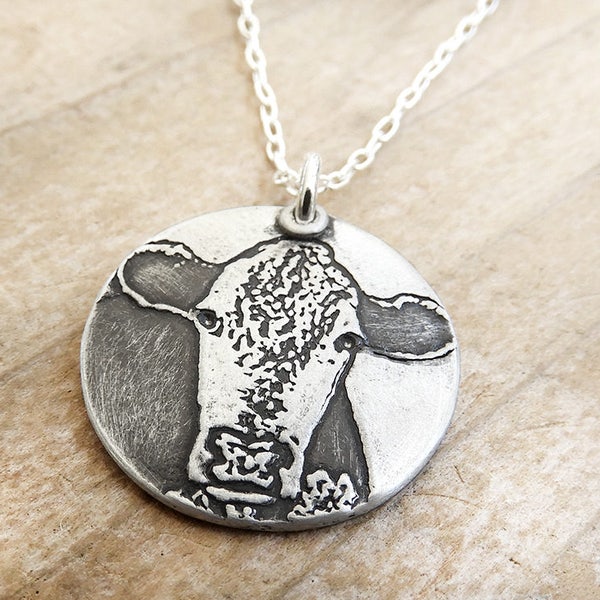 Hereford necklace in silver, Cow jewelry