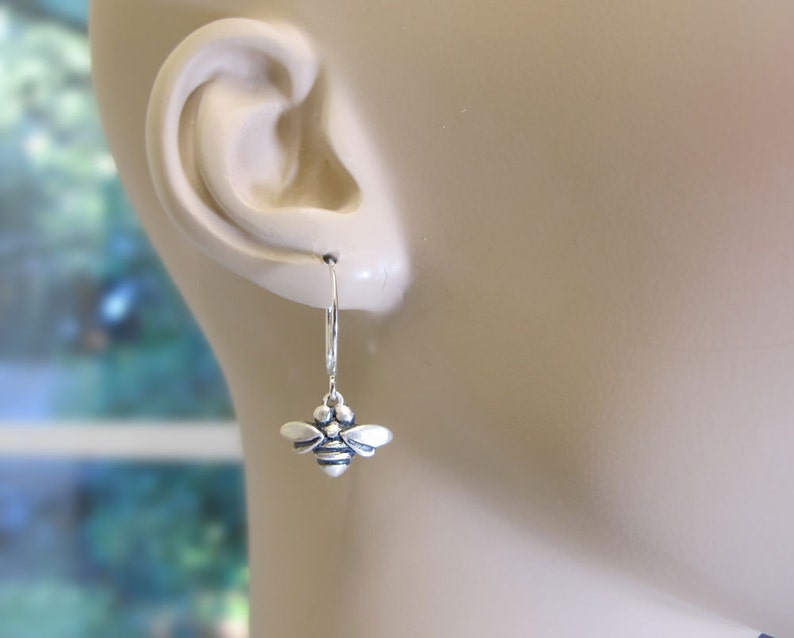 Very tiny bee earrings in sterling silver image 2