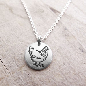 Tiny silver chicken necklace, gift for backyard chicken lover image 2