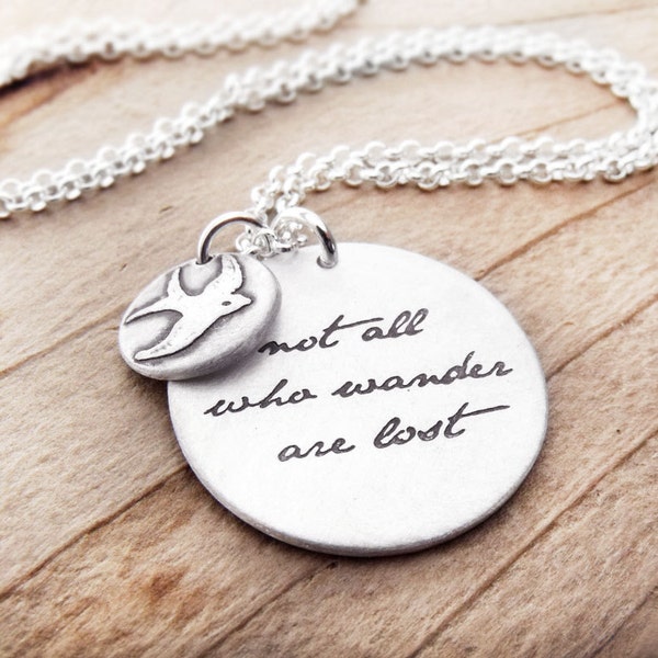 Not all who wander are lost necklace 2, Inspirational quote necklace silver, inspirational jewelry