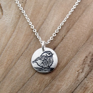 Tiny Chickadee necklace in silver, great gift for wife or girlfriend image 2