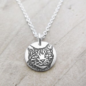 Tiny Tabby Cat necklace in silver, cat memorial jewelry image 2