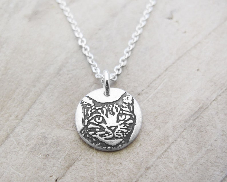 Tiny Tabby Cat necklace in silver, cat memorial jewelry image 2