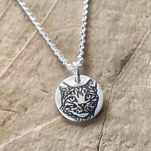 Tiny silver Tabby cat necklace - gift for cat lover