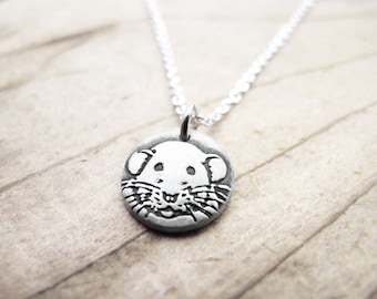 Tiny Dumbo rat necklace in silver - gift for rat lover