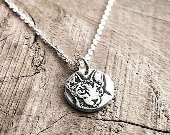 Sphynx Cat Necklace Handmade in Silver - Dainty!