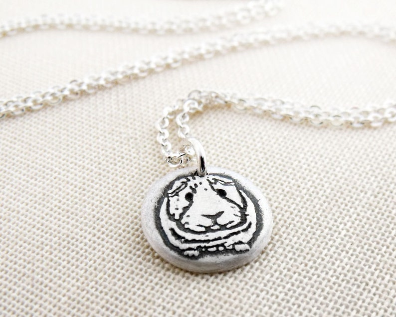 Tiny Guinea Pig necklace in silver, gift for daughter, pet memorial necklace image 1