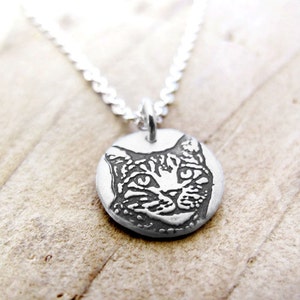 Tiny Tabby Cat necklace in silver, cat memorial jewelry