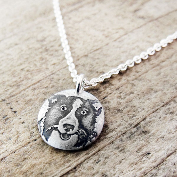 Tiny Border Collie necklace in silver, dog memorial jewelry