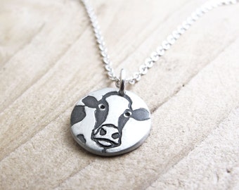 Tiny cow necklace, silver Holstein dairy cow jewelry, 4H gifts