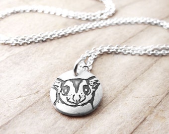 Sugar Glider Necklace in Silver, memorial jewelry