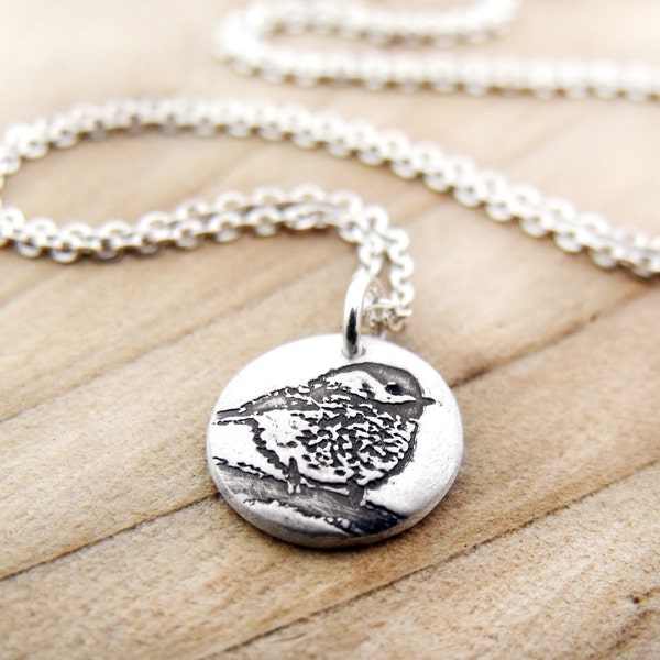 Tiny Chickadee necklace in silver, great gift for wife or girlfriend