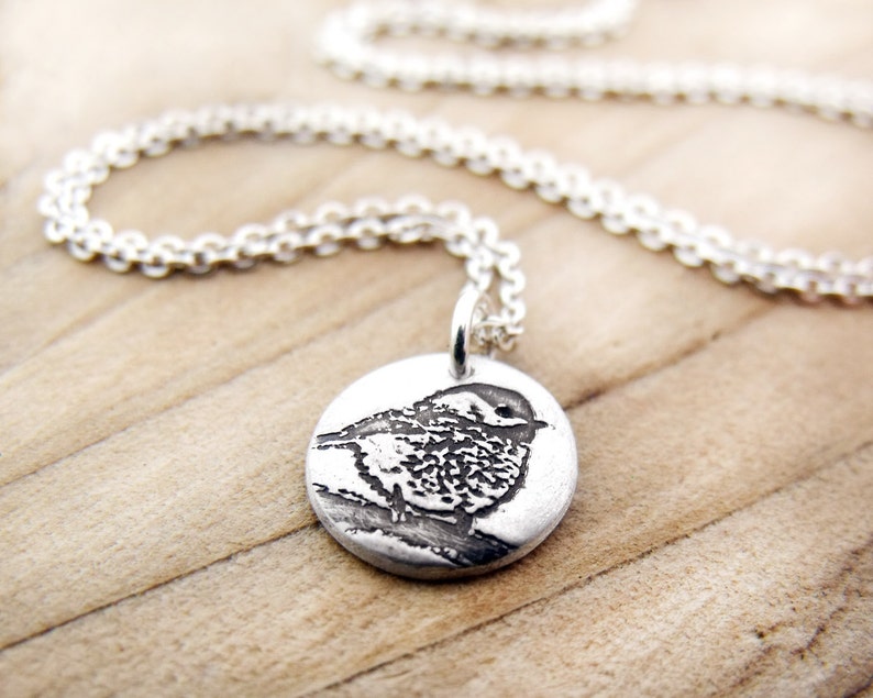 Tiny Chickadee necklace in silver, great gift for wife or girlfriend image 1