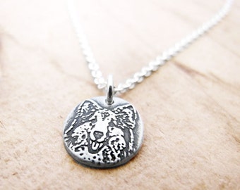 Tiny Sheltie necklace in silver, dog memorial jewelry