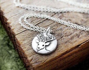 Tiny deer necklace in silver, gift for nature lover