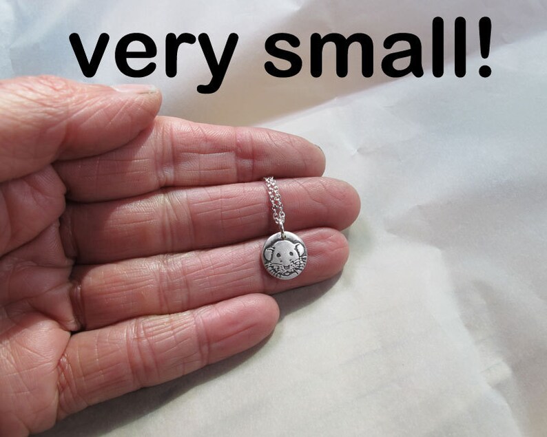 Tiny Dumbo rat necklace in silver, rat memorial jewelry, gift for rat lover image 2