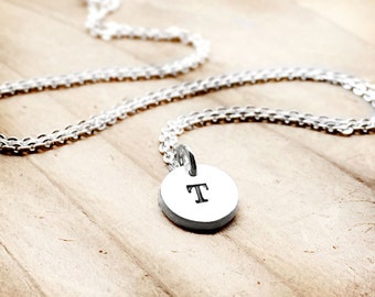 Teeny tiny silver initial or heart necklace, personalized necklace, gift for her, mom necklace, initial pendant