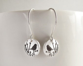 Tiny little bird earrings in silver