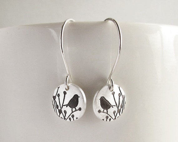 Tiny little bird earrings in silver